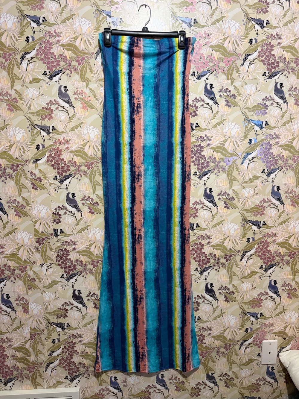 Fashion Nova Strapless Maxi Dress Teal, Blue, Pink, Yellow